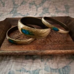 Enameled, peacock-feather design bangle trio!